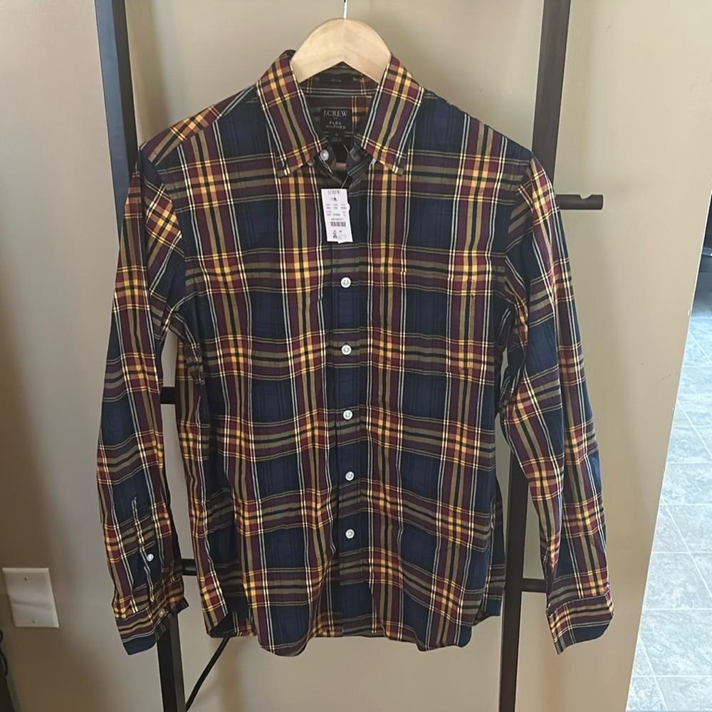 J. Crew Factory Slim Flex Shirt in red, yellow, blue plaid, Men’s Size Sm…